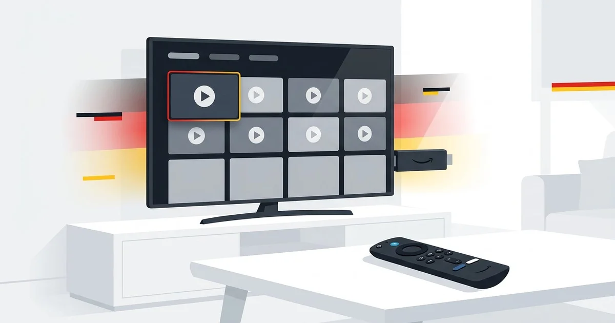 Fire TV Stick an einem Fernseher mit Streaming Apps und Fernbedienung